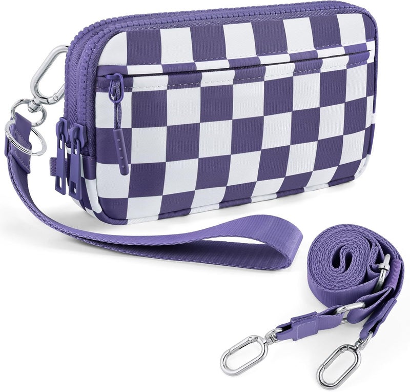 NEWROGENG Checkered WristleWallets for Women, RFID Wallet Crossbody with 4 Zippers, Credit Card Holder Cell Phone Organizer - Image 1